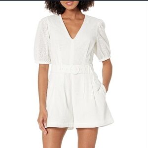 Club Monaco Womens Belted Puff Sleeve Eyelet Romper